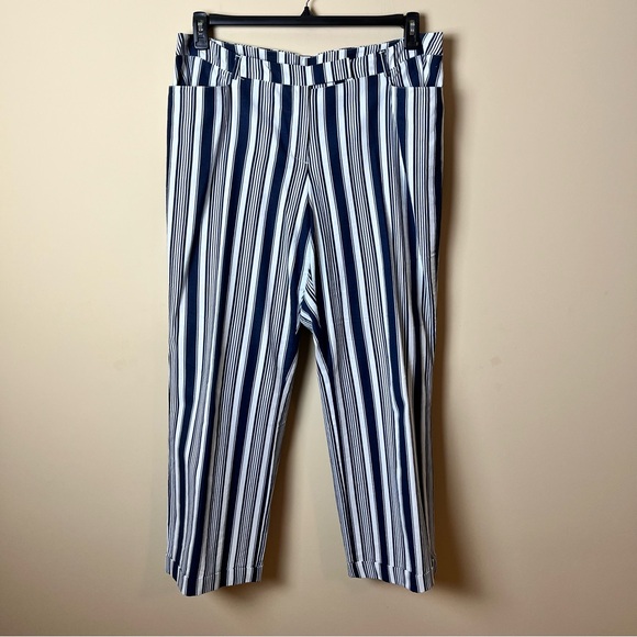 NWOT - Lane Bryant Striped Blue and White Wide Leg Linen Pants with Cutfs - Picture 1 of 6